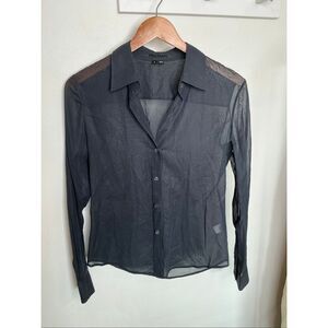 Theory Sheer Button Down Top | Black in Small